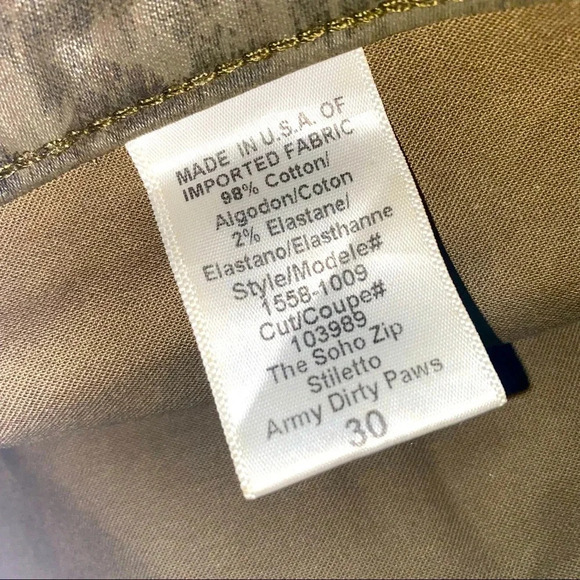 current Elliott the Soho zip coated skinny stiletto army dirty paws pants 30 - Picture 7 of 16